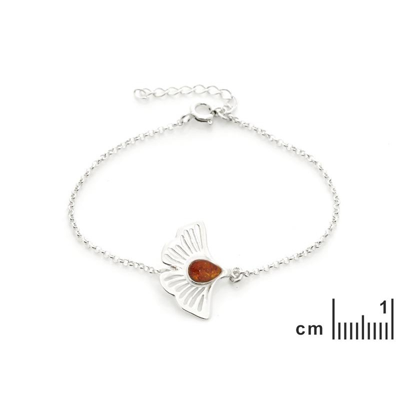 Bracciale in argento e ambra cognac con foglie di gingko, per custodire l'eternità — foto 2
