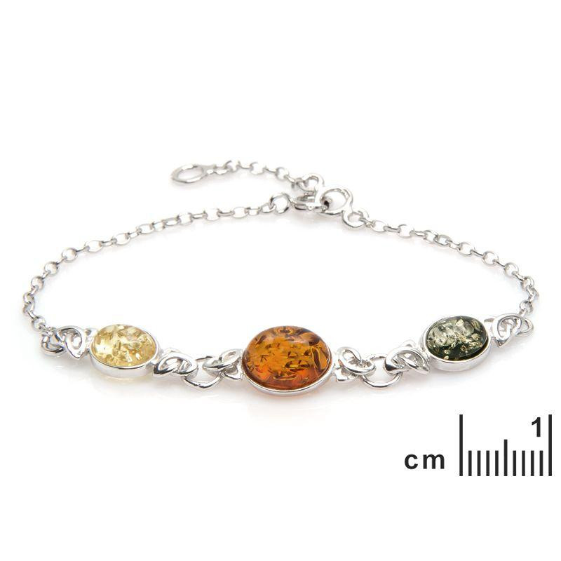 Bracciale in argento 925 rodiato con ambra ovale multicolore, per ricordare la tua luce — foto 2