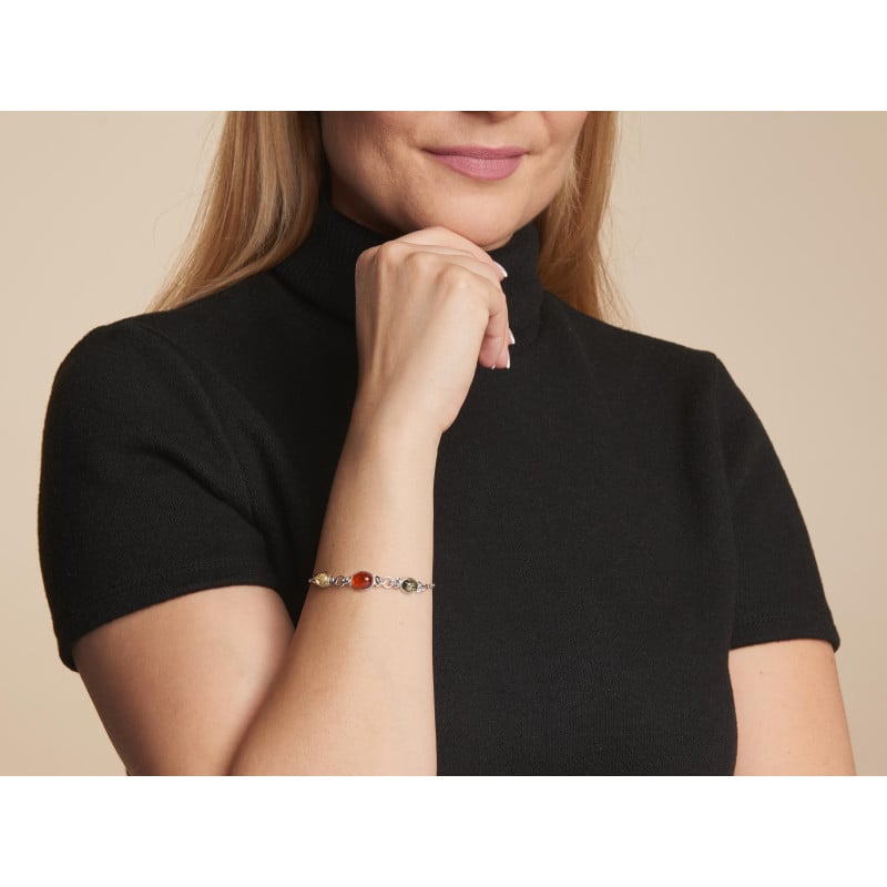 Bracciale in argento 925 rodiato con ambra ovale multicolore, per ricordare la tua luce — foto 3