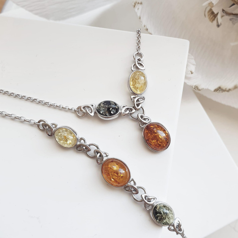 Bracciale in argento 925 rodiato con ambra ovale multicolore, per ricordare la tua luce — foto 4