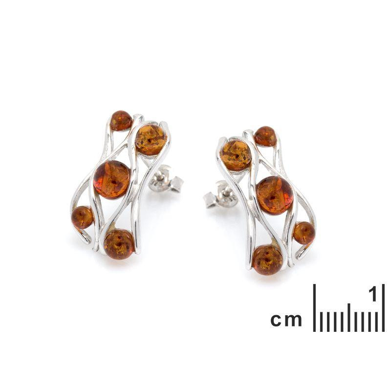 Orecchini in argento 925 rodiato con ambra naturale color cognac, per custodire la luce — foto 2