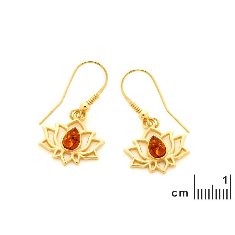 Orecchini pendenti lotus ambra cognac, ricordo di giardino serale — foto 2