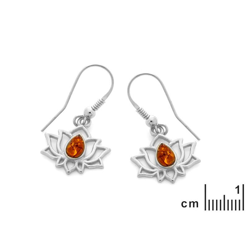Orecchini pendenti lotus con ambra cognac, per evocare l'estate — foto 2