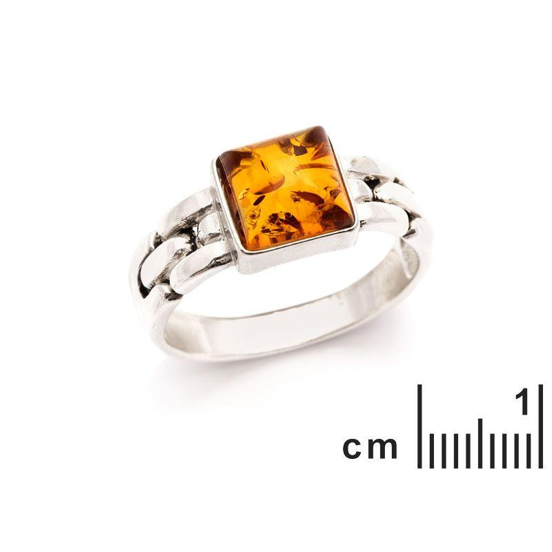 Anello sigillo quadrato con ambra cognac, per custodire i tuoi segreti — foto 2