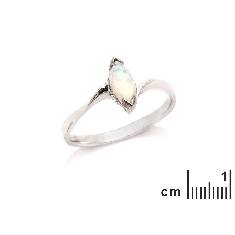 Anello con opale navetta australiano bianco naturale in argento 925 rodiato — foto 2