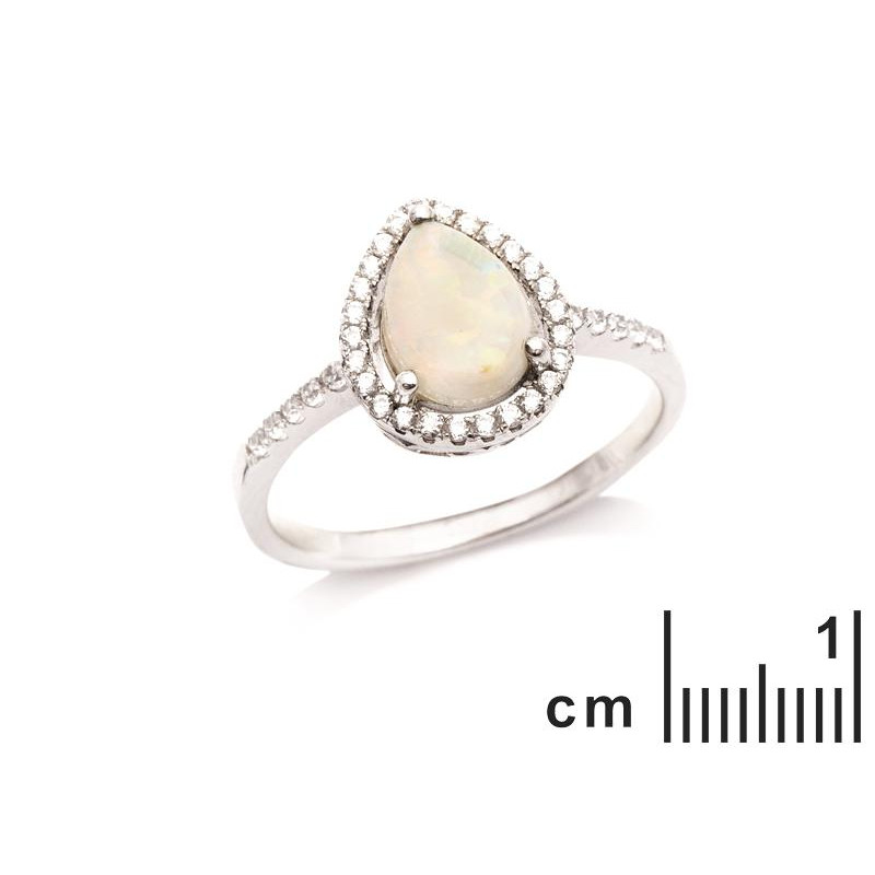 Anello in argento rodiato con opale a goccia e zirconio, per custodire la tua luce — foto 2