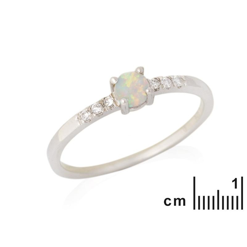 Anello con opale tondo e ossido di zirconio in argento 925 rodiato, Intenzione Pura — foto 2