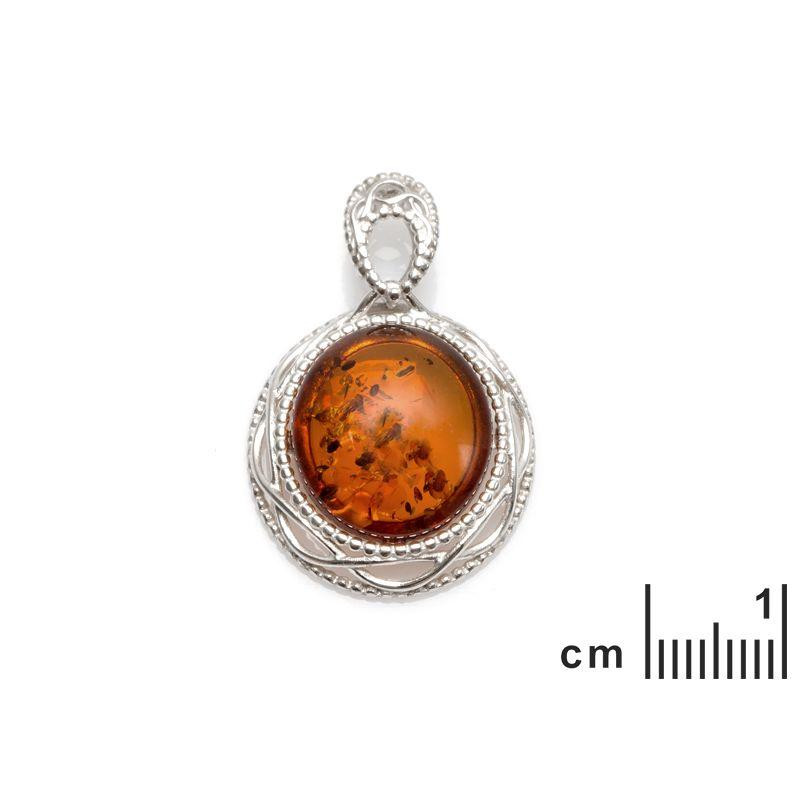 Ciondolo in argento rodiato con ambra cognac ovale, per custodire la tua luce interiore — foto 2