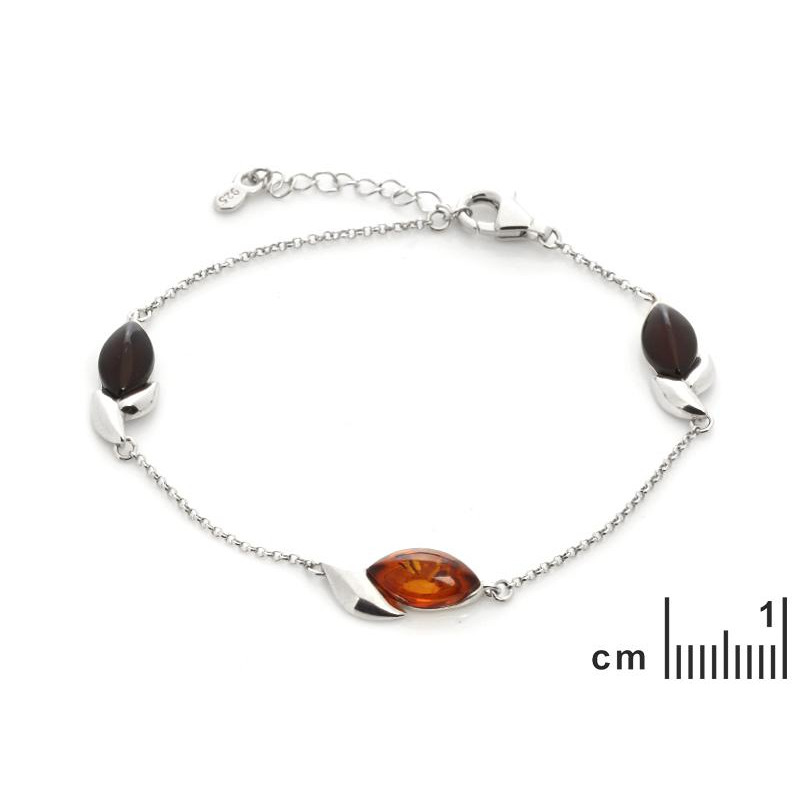 Bracciale in argento rodiato con ambra multicolore a navetta, per ricordare la tua luce — foto 2