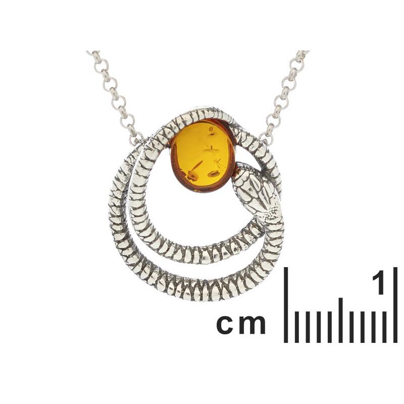 Collana a serpente in argento rodiato e ambra cognac, per illuminare il tuo sguardo — foto 2
