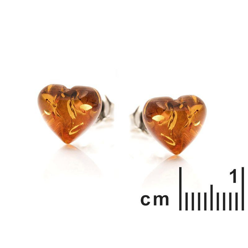 Orecchini a cuore in argento 925 con ambra naturale cognac, per custodire l'amore — foto 2