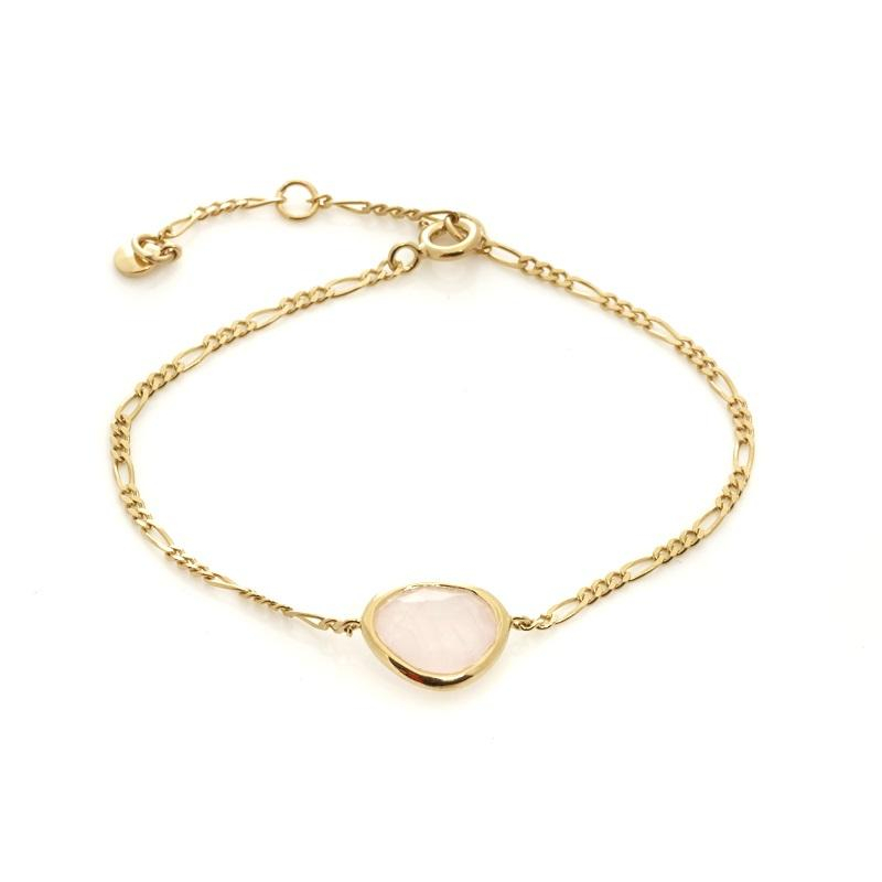 Bracciale in argento 925 dorato con quarzo rosa naturale, per accendere dolcezza nel cuore — foto 1