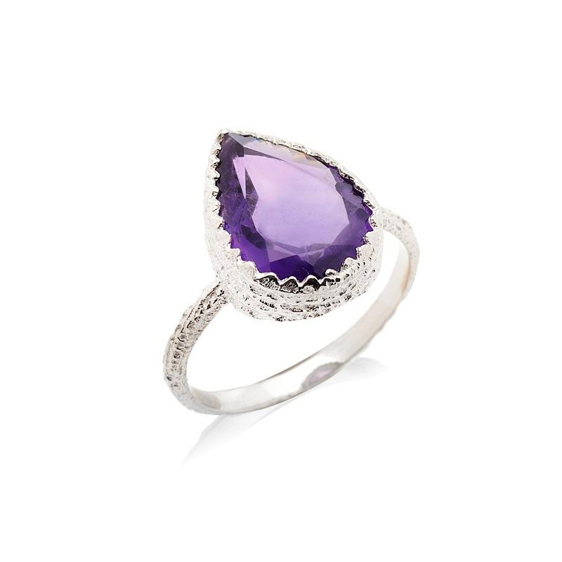 Anello in argento 925 rodiato con ametista viola naturale, per custodire la tua serenità — foto 1