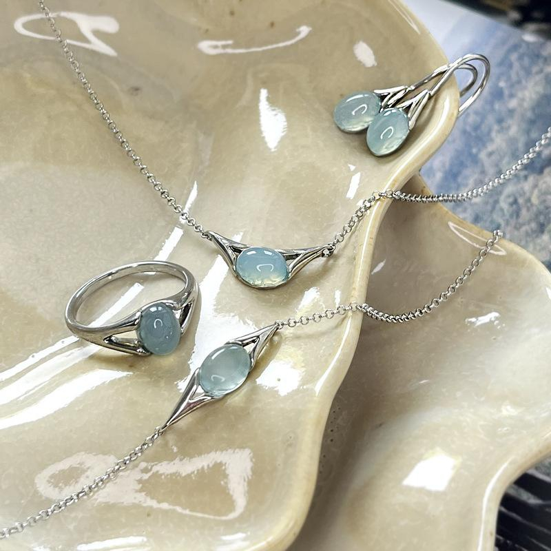 Collana con agata acqua naturale, argento 925 rodiato - Un simbolo di serenità per ogni momento — foto 3