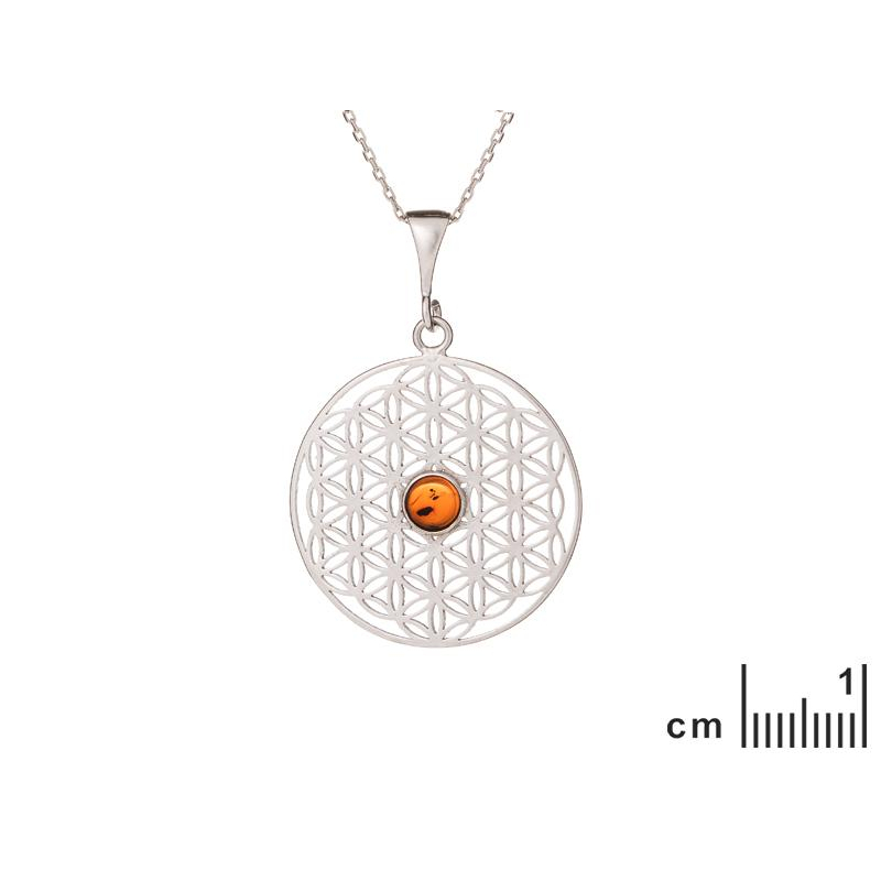 Ciondolo Fiore della Vita in argento e ambra cognac, per custodire l'armonia interiore — foto 2