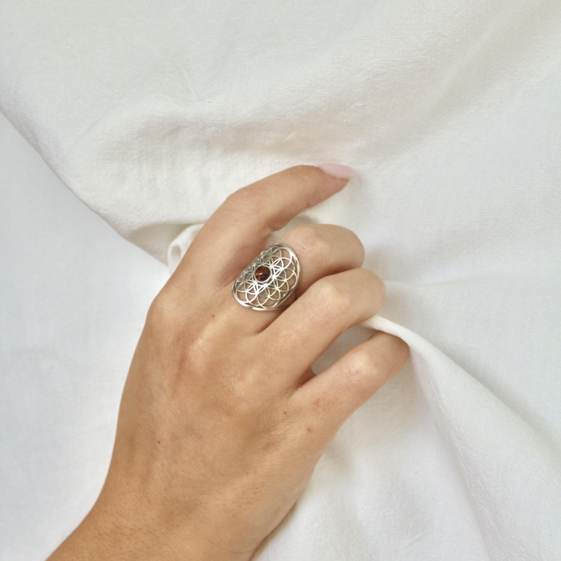 Anello fiore della vita con ambra, per commemorare il nostro cammino — foto 3