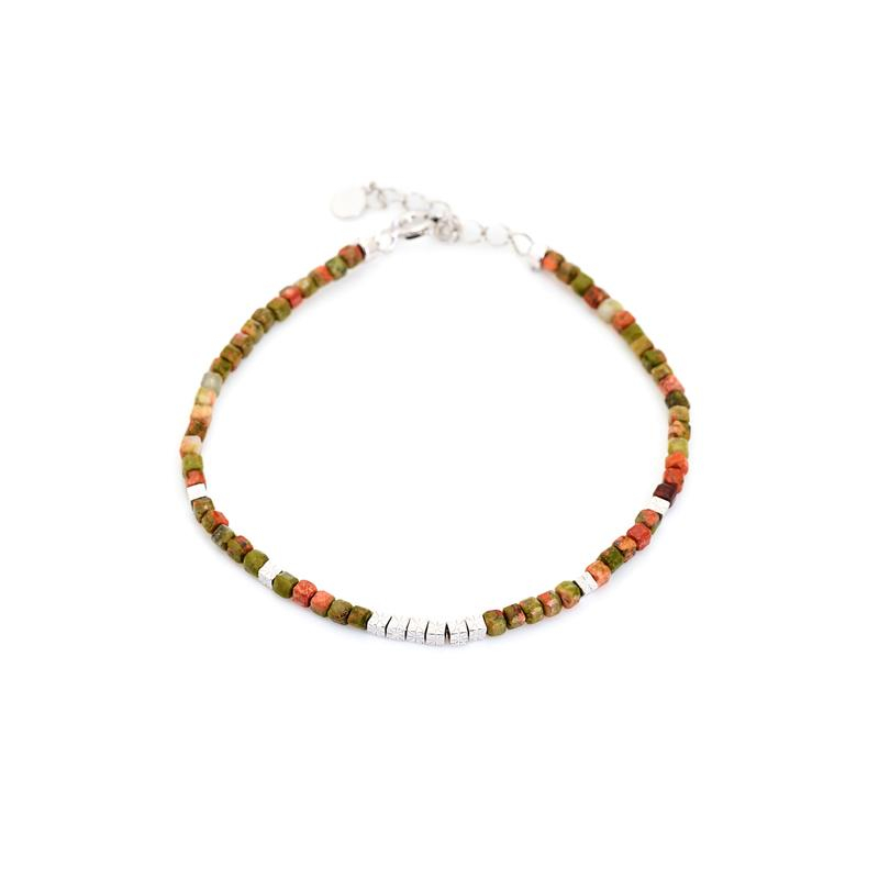 Bracciale in argento rodiato con unakite multicolore, per custodire la tua luce — foto 1