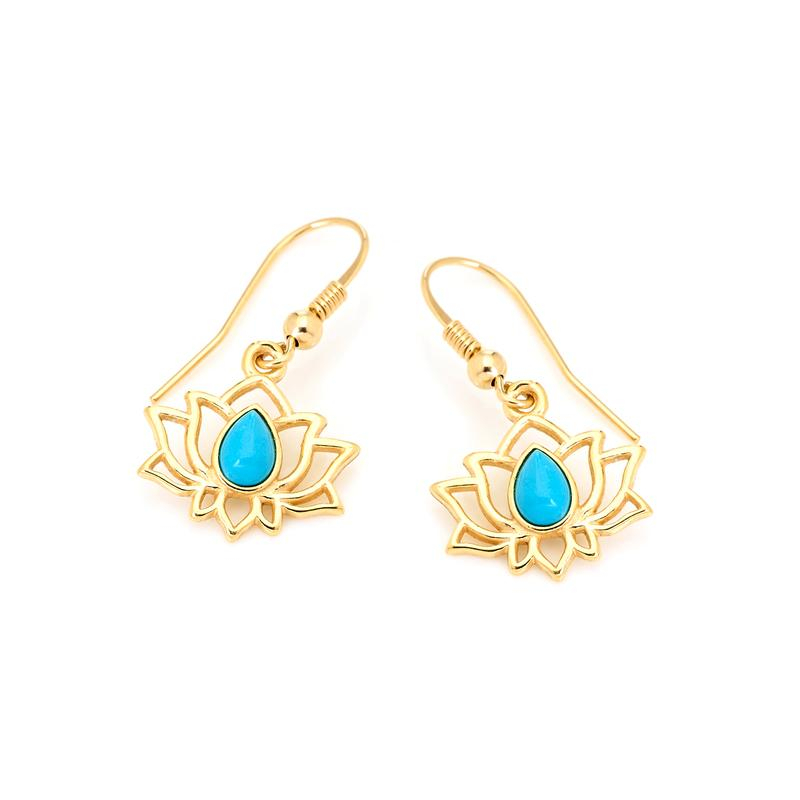 Orecchini Lotus in argento 925 dorato con turchese blu, per custod — foto 1