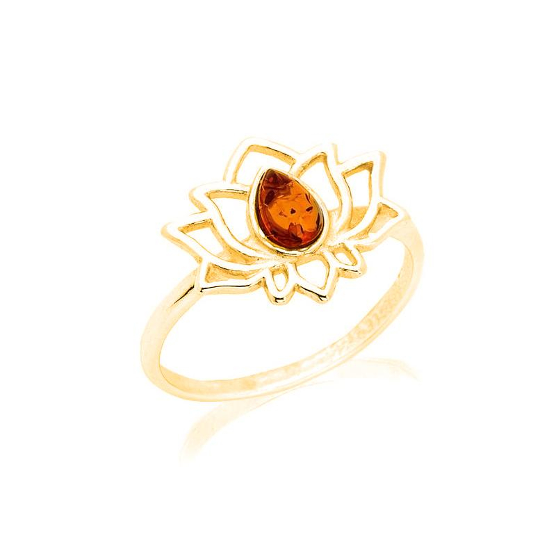 Anello Lotus con goccia in ambra color cognac, per evocare l'estate — foto 1