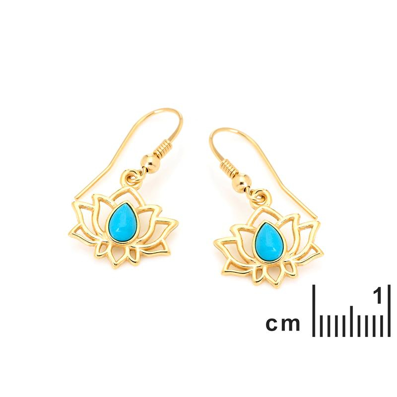 Orecchini Lotus in argento 925 dorato con turchese blu, per custod — foto 2