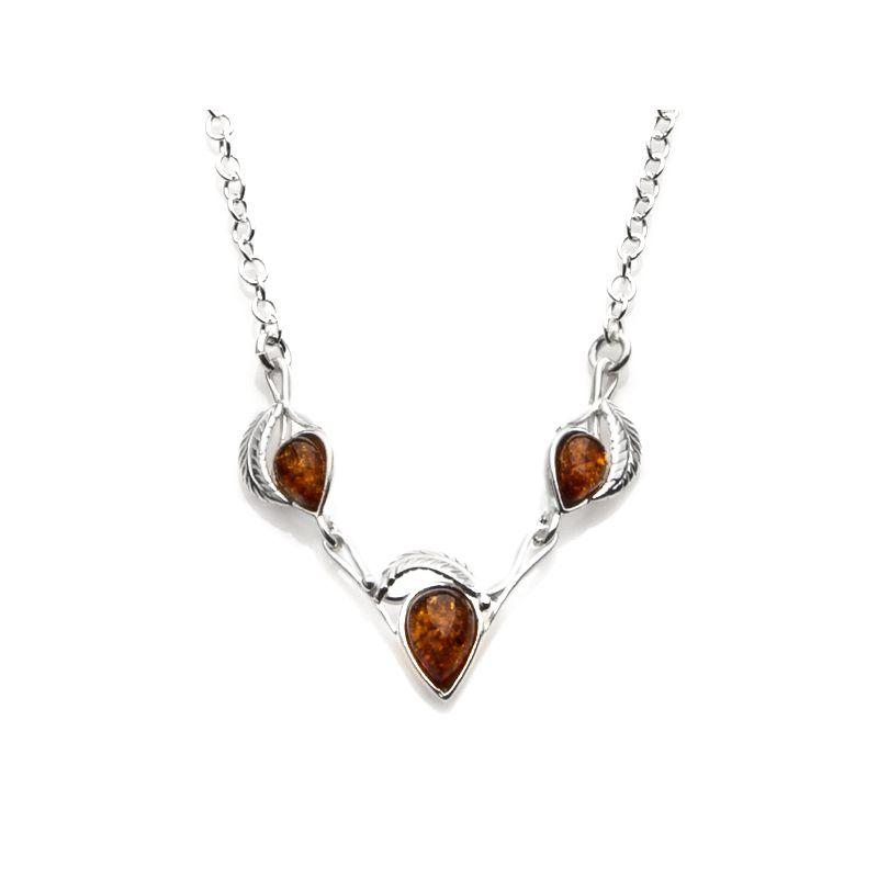 Collana in argento rodiato con foglia e ambra cognac, per custodire la tua eleganza — foto 1