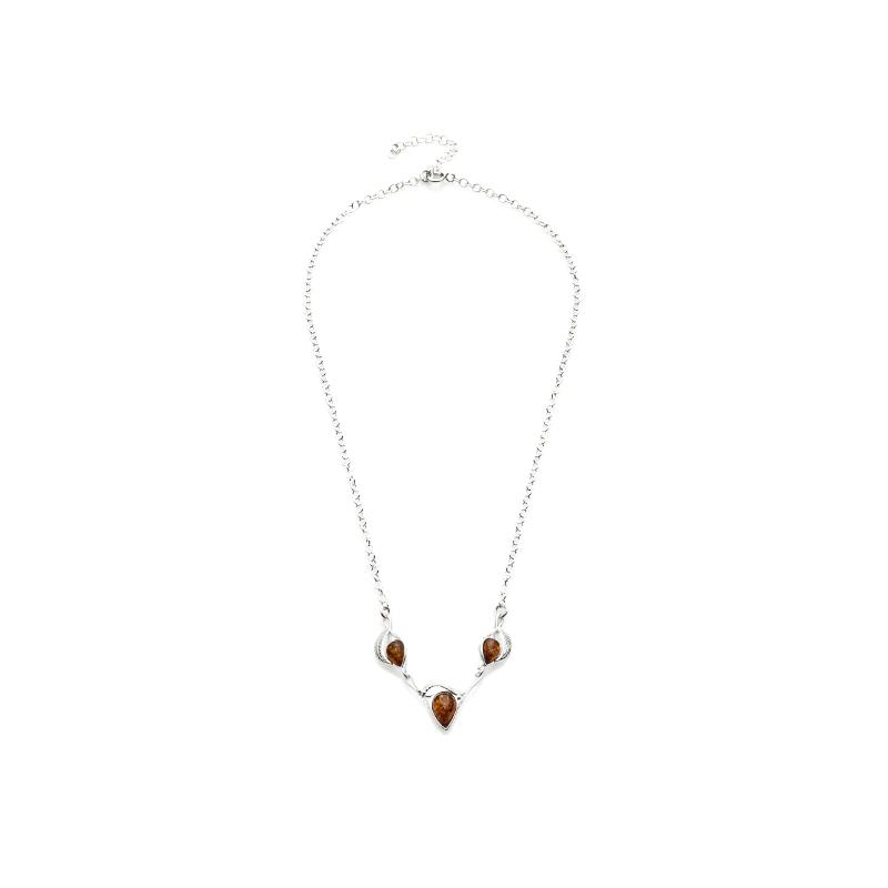 Collana in argento rodiato con foglia e ambra cognac, per custodire la tua eleganza — foto 2
