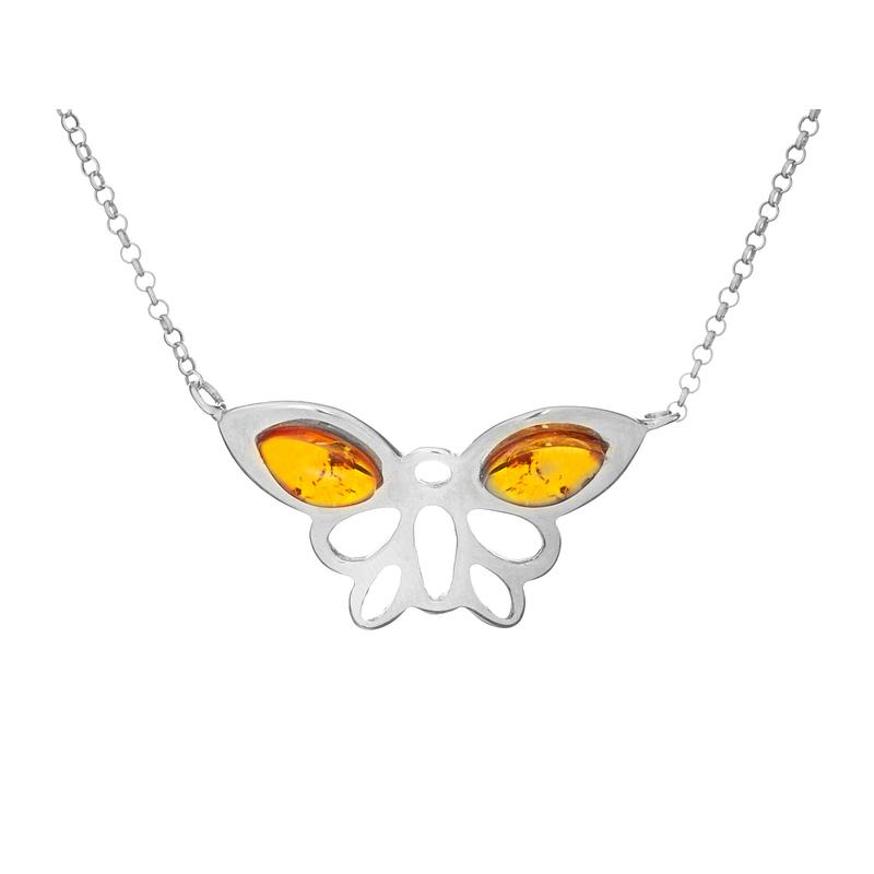 Collana farfalla in argento 925 con ambra naturale di cognac, per custodire la leggerezza dei tuoi sogni — foto 1