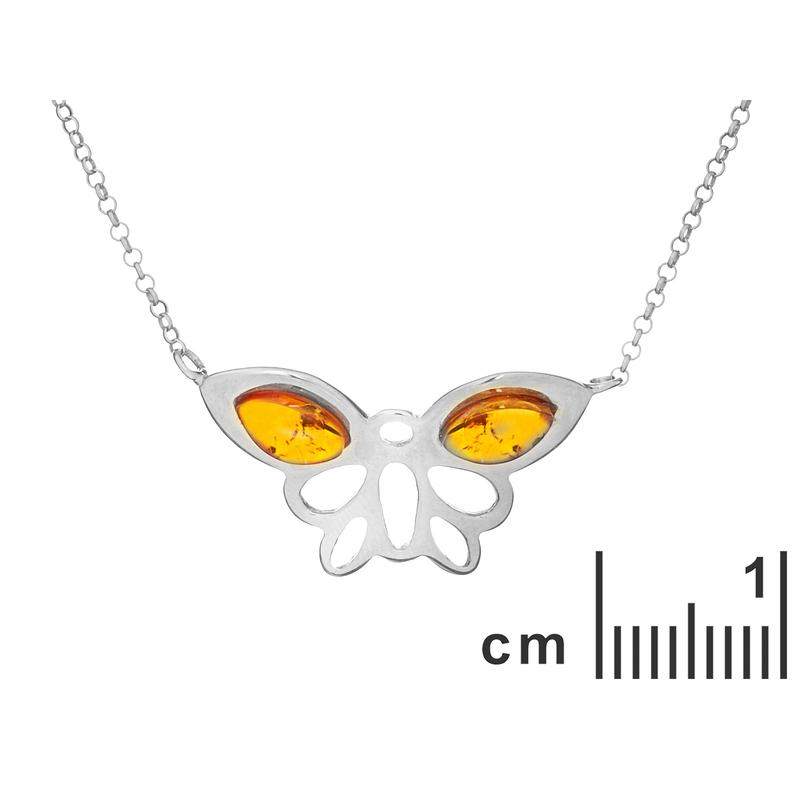 Collana farfalla in argento 925 con ambra naturale di cognac, per custodire la leggerezza dei tuoi sogni — foto 2