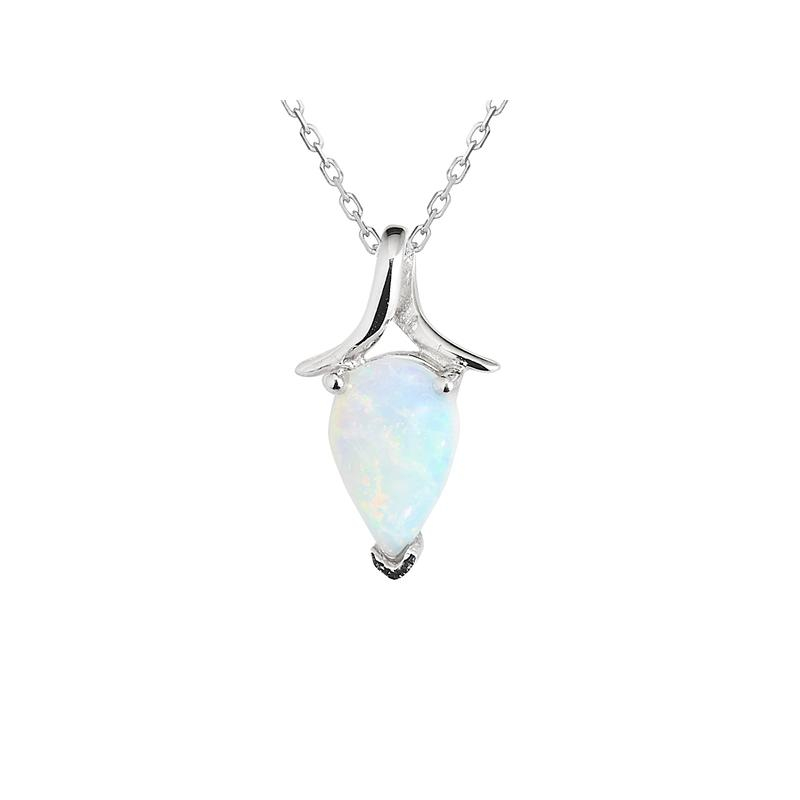 Ciondolo argento rodiato 925 con opale bianco naturale, per custodire luce interiore — foto 1