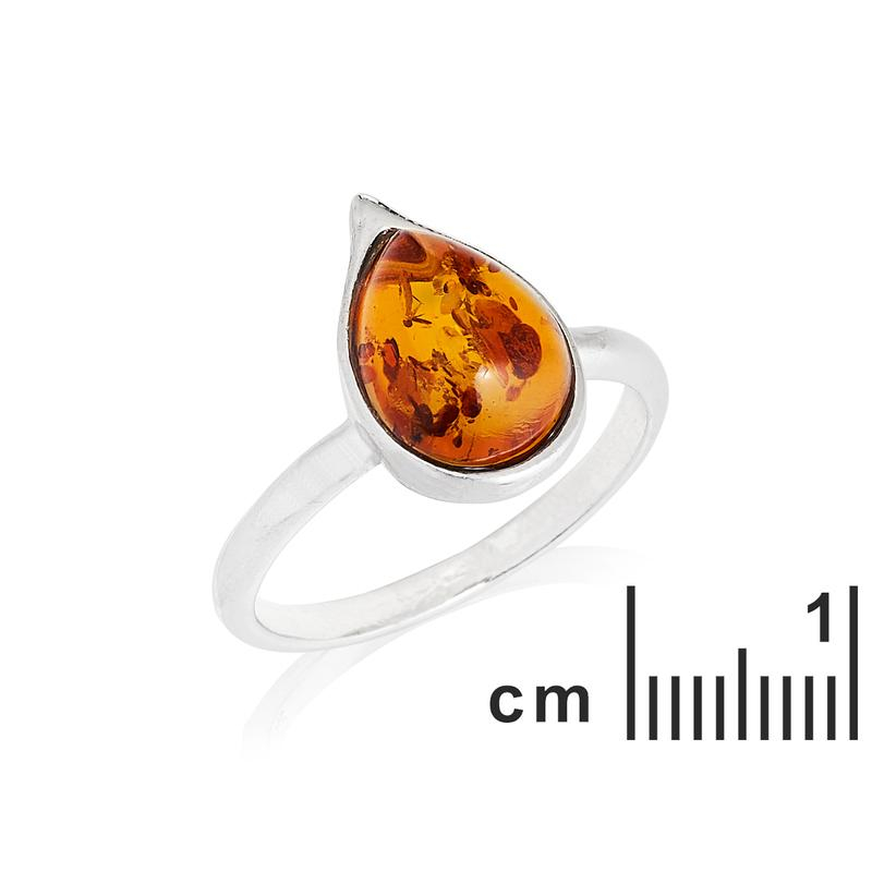 Anello a goccia in argento rodiato con ambra cognac, per custodire la tua luce interiore — foto 2
