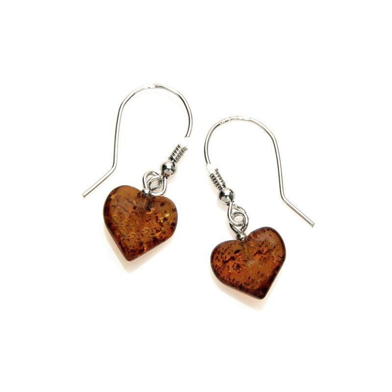 Orecchini a cuore in argento e ambra cognac, per illuminare ogni tuo sguardo — foto 1