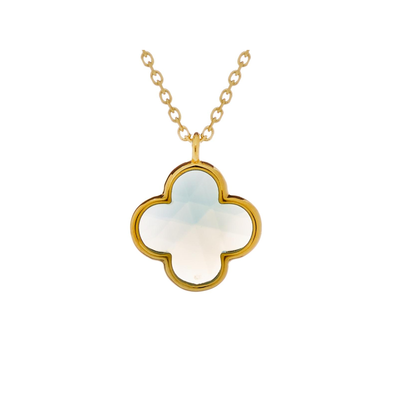 Collana di trifoglio con calcedonia blu tinta in argento dorato 925 lunghezza — foto 1