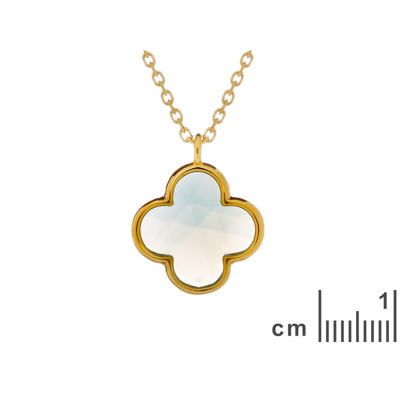 Collana di trifoglio con calcedonia blu tinta in argento dorato 925 lunghezza — foto 2