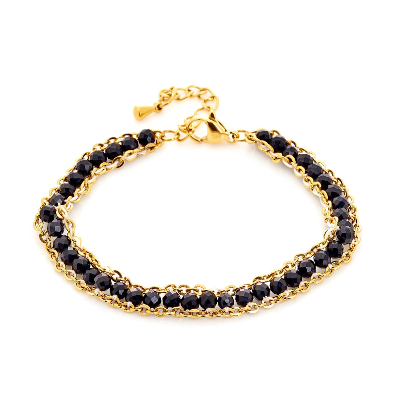 Bracciale in onice nera con acciaio dorato, per custodire la tua forza interiore — foto 1