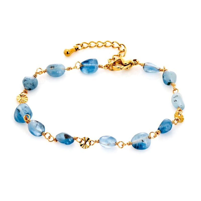Bracciale di topazio blu su acciaio inossidabile dorato, per custodire la tua serenità — foto 1