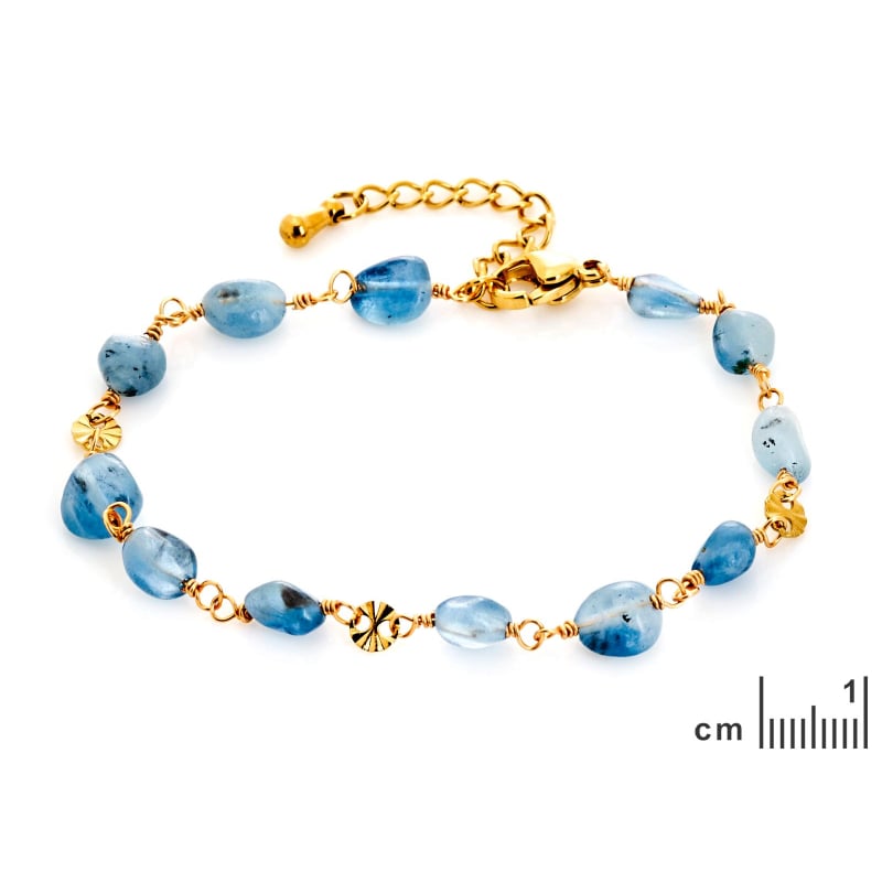 Bracciale di topazio blu su acciaio inossidabile dorato, per custodire la tua serenità — foto 2