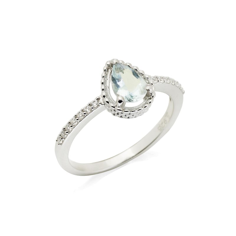 Anello in acquamarina blu goccia naturale in argento rodiato 925 08x1 cm — foto 1