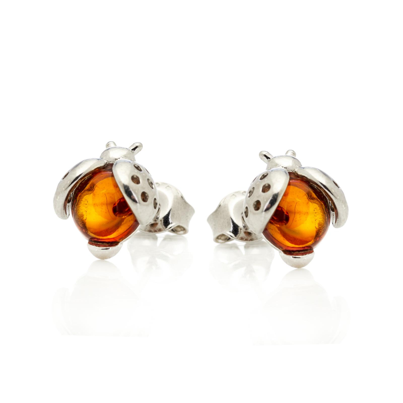Orecchini a lobo coccinella ambra cognac, ricordo del dolce sole — foto 1
