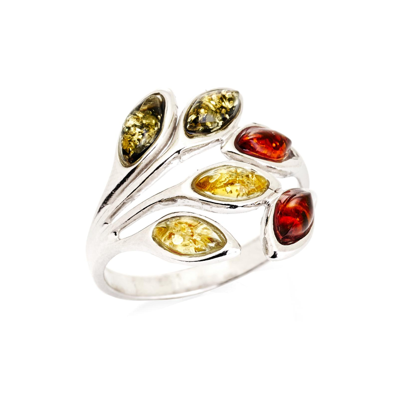 Anello di ambra baltica multicolore su argento rodiato 925, per custodire la tua luce — foto 1