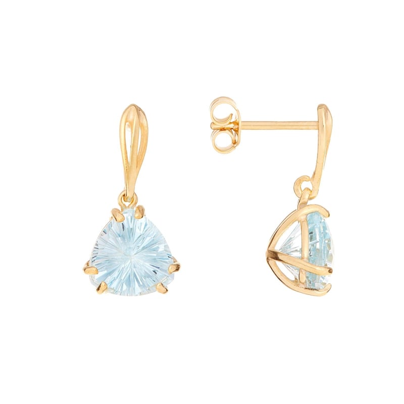 Orecchini pendenti in topazio blu triangolo naturale, in oro 375, 8x8x8 mm — foto 1