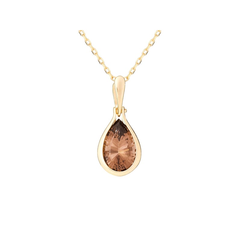 Ciondolo in quarzo fumé marrone goccia naturale, in oro 375, 7x11 mm — foto 1