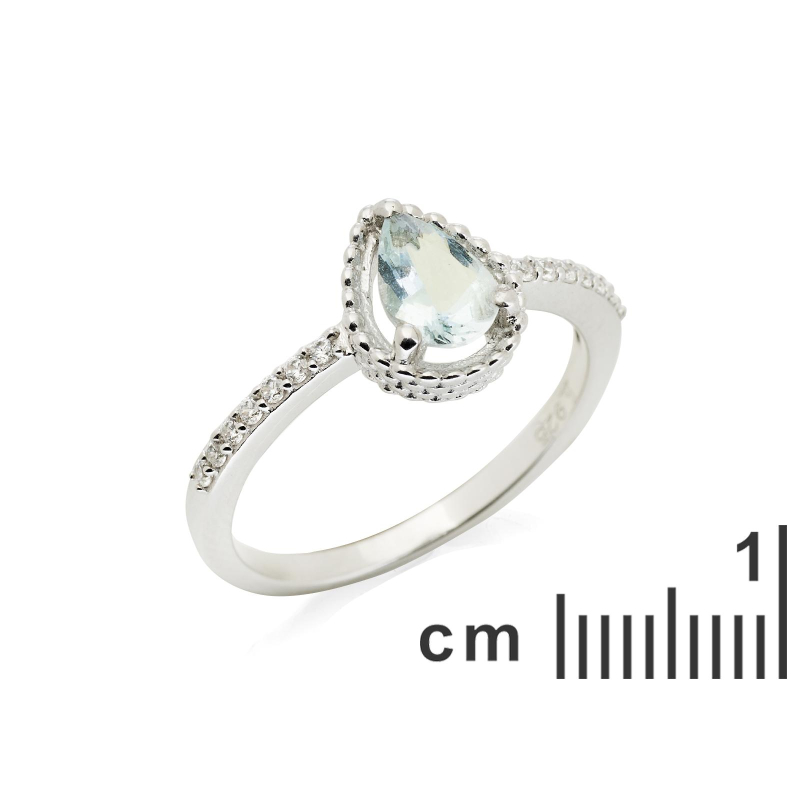 Anello in acquamarina blu goccia naturale in argento rodiato 925 08x1 cm — foto 2