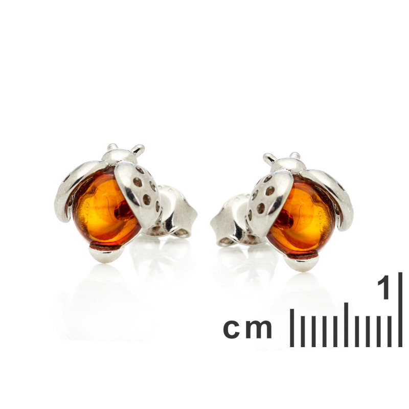 Orecchini a lobo coccinella ambra cognac, ricordo del dolce sole — foto 2