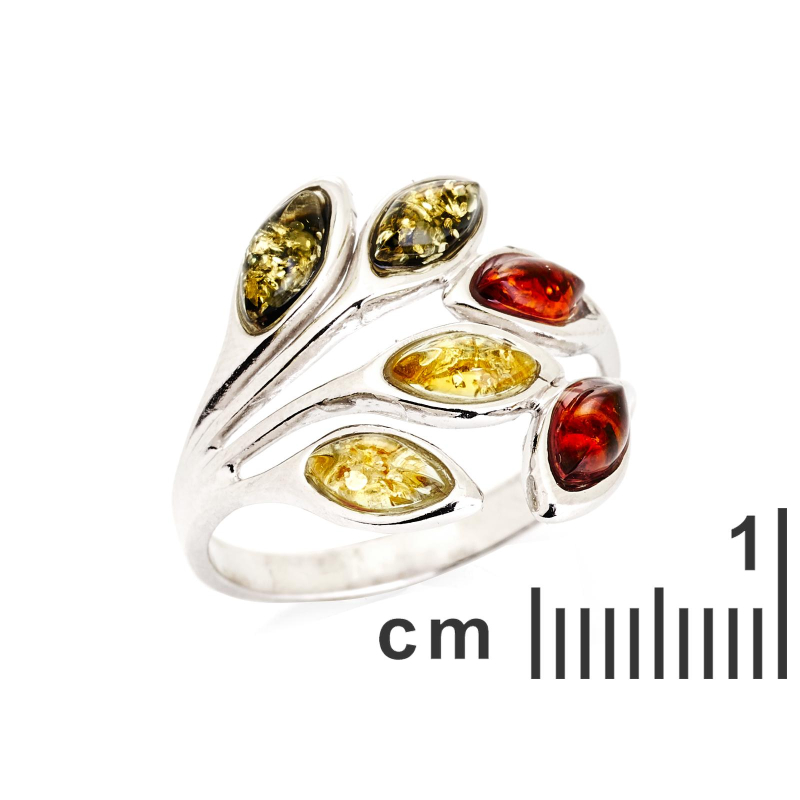Anello di ambra baltica multicolore su argento rodiato 925, per custodire la tua luce — foto 2