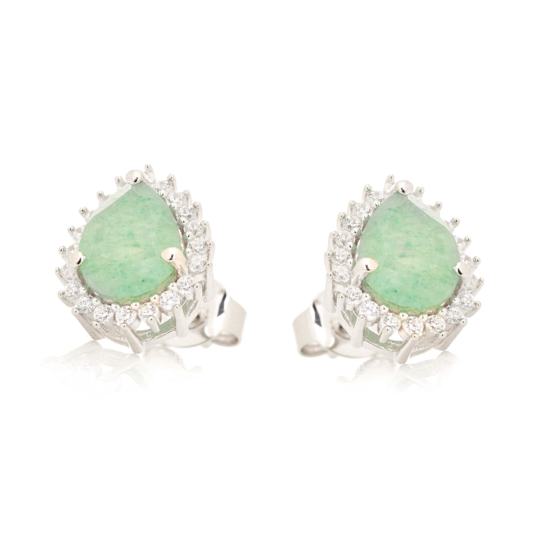 Orecchini a lobo in avventurina verde goccia, argento rodiato 925, 6x8 mm — foto 1