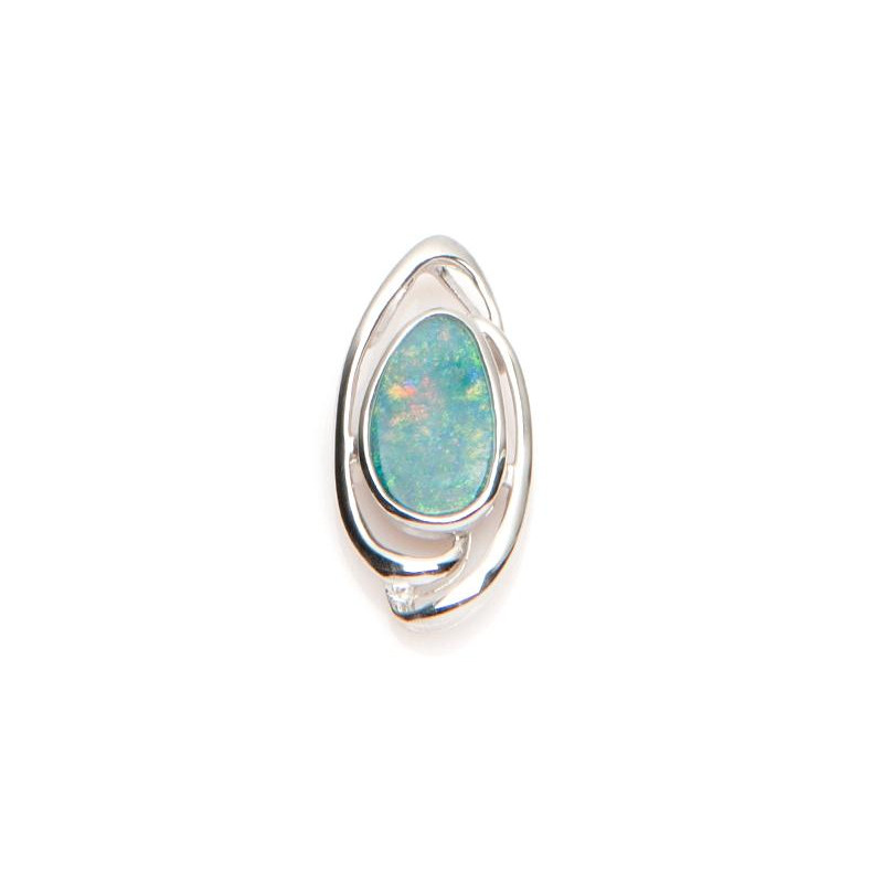 Ciondolo in argento rodiato con opale blu ovale australiano, per custodire la tua pace — foto 1