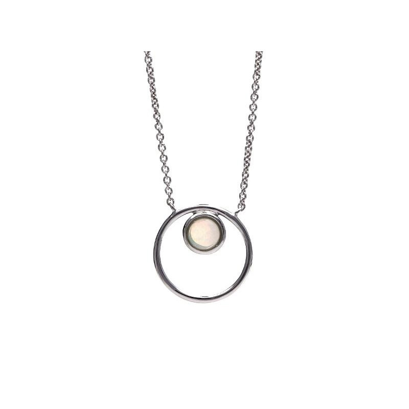 Collana in argento rodiato con opale bianco tondo, per custodire la tua luce interiore — foto 1