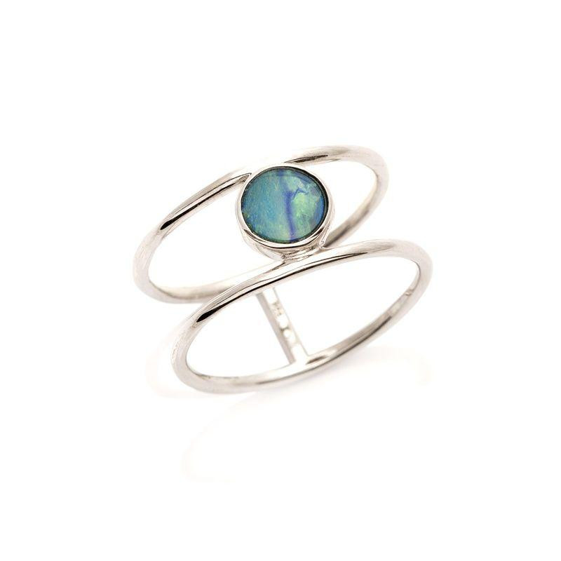 Anello opale blu tondo australiano, per evocare l'oceano — foto 1