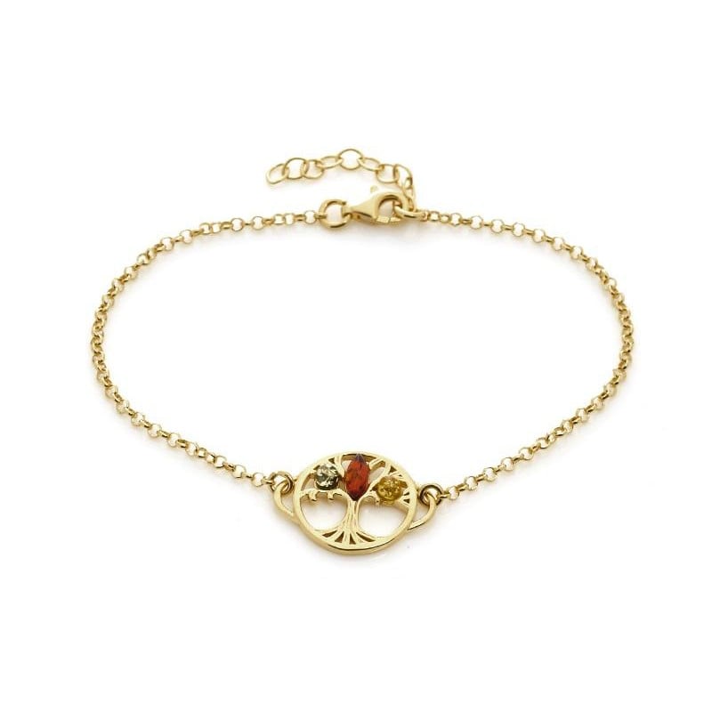 Bracciale con albero della vita in argento dorato 925, ambra multicolore, per portare con te la forza della vita. — foto 1