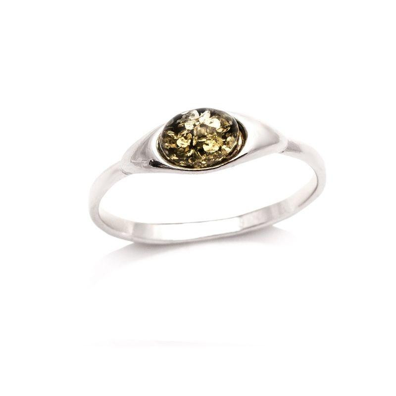 Anello in argento rodiato con ambra verde del Mar Baltico, per custodire la tua unicità — foto 1